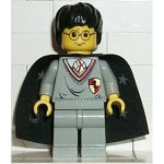 Minifig hp005 : Harry Potter (pull avec blason Gryffondor, jambes gris clair, cape noire)
