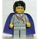 Minifig hp036 : Harry Potter (pull avec blason Gryffondor, jambes gris clair, cape violette)