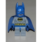 Minifig sh111 : Batman (Costume gris-bleu clair, ceinture et logo jaunes, cagoule et cape bleues)