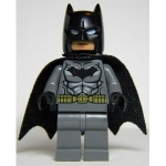 Minifig sh151 : Batman (costume gris bleuté foncé, ceinture dorée, mains noires, cape tissu épais)
