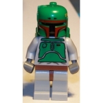 Minifig sw002b : Boba Fett (gris bleuté, casque avec motifs rouge foncé)
