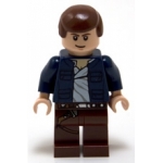 Minifig sw290 : Han Solo (jambes brun rougeâtre avec étui revolver, veste ouverte) (8129)